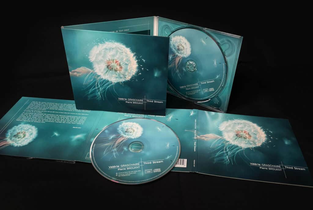 Guide des supports physiques : Bien choisir son packaging CD 9 Détail de la création graphique pour Valérie Graschaire & Pierre Brouant "Third Stream" CD et Vinyl — Design par FKWeb